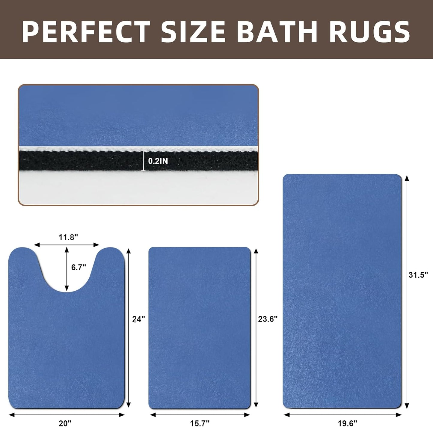 Diatomaceous earth bath mat Bathroom Rugs Sets 3 Piece Super Absorbent Quick Dry Bath Mats, Rubber Non Slip Shower Mat and Toilet Mat U Shape, Shower Rug for in Front of Bathtub Shower, Blue