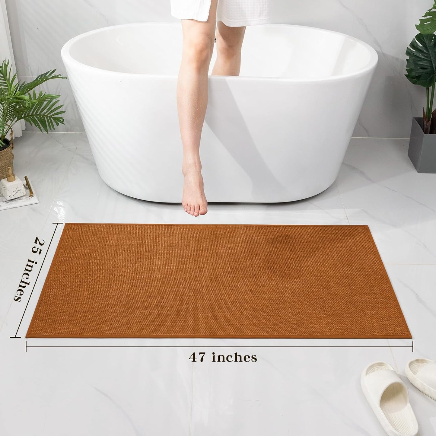 chakme Bathroom Rugs Mat 47x24, Ultra Thin Non Slip Bath Mat Large Quick Dry Absorbent Bath Mat for Bathroom, (Orange, 47"x24")