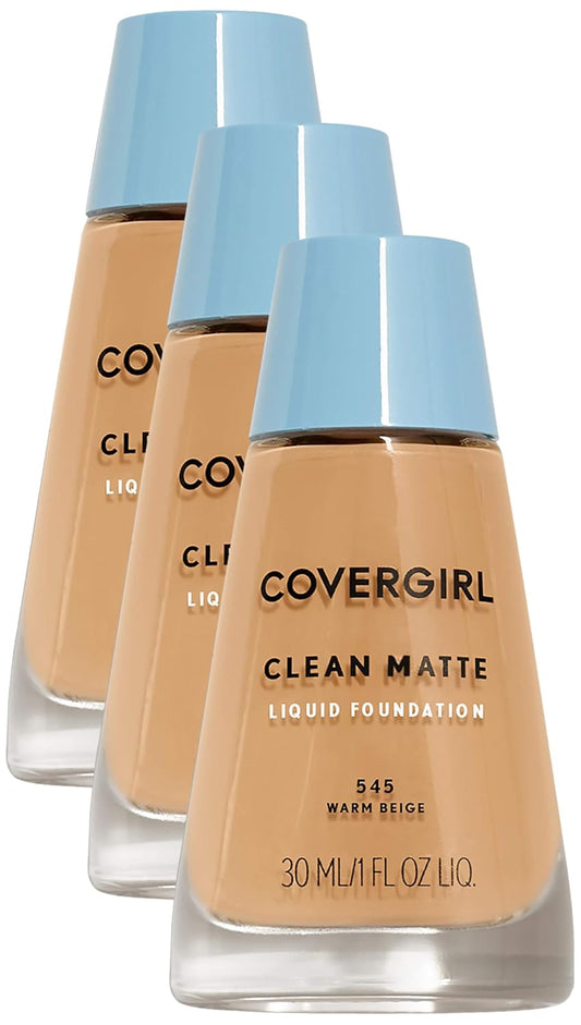 COVERGIRL Clean Matte Liquid Foundation Warm Beige 545, 1 oz (packaging may vary) (Pack of 3)