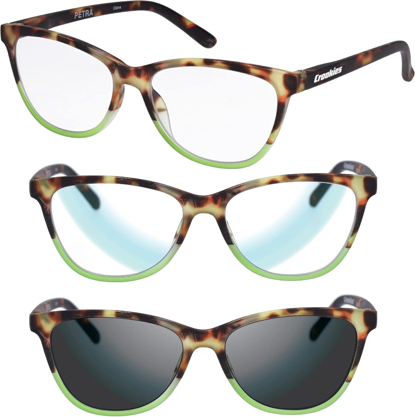 Croakies Petra Photochromic Progressive Eyewear | UV400 Sunglass for Outdoor | Bluelight Eyeglass for HEV Devices | Bundle