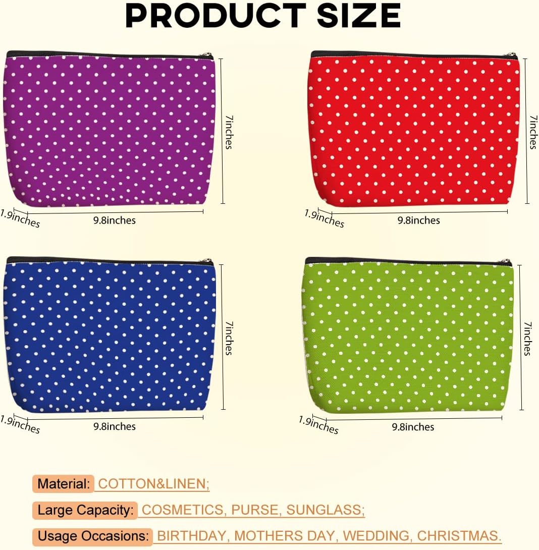 4pcs Colorful Polka Dot Makeup Bags Make up Bag Cosmetic Bags, Christmas Wedding Anniversary Birthday Friendship Gifts for Women Girls Best Friends Bridesmaid Bestie Mom ZIpper Travel Toiletry Bag