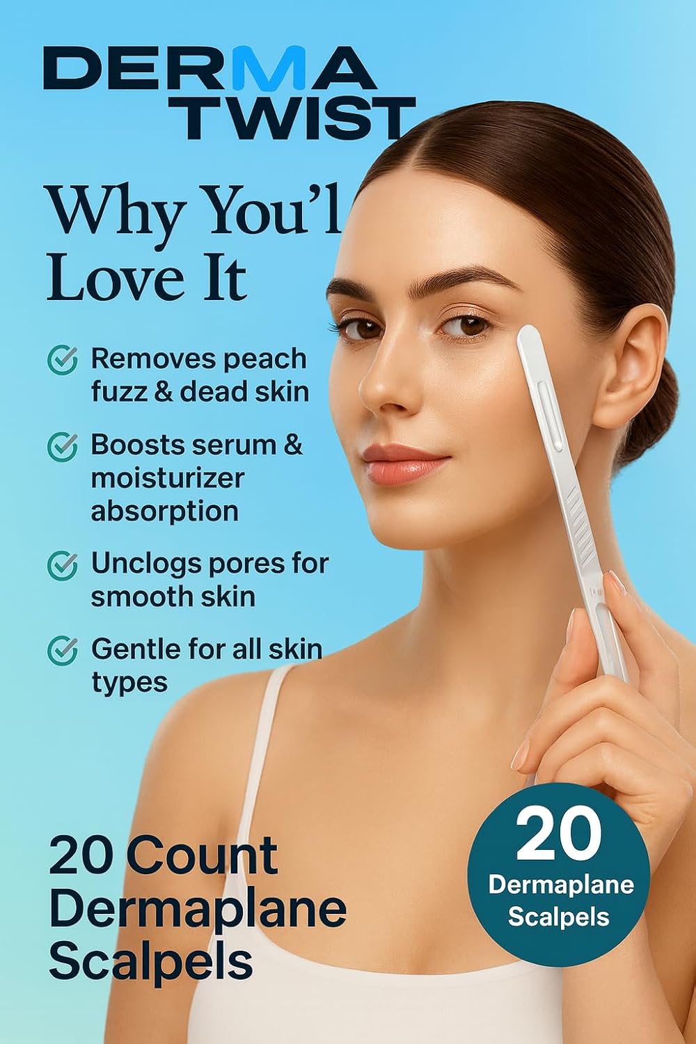 DermaTwist 10R Dermaplane Razor for Women Face – 20-Pack Sterile Disposable Dermaplane Scalpels Facial Razors for Women Face Dermaplaning Professional Face Shaver