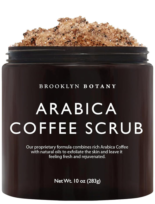 Brooklyn Botany Arabica Coffee Body Scrub - Moisturizing and Exfoliating for Body, Face, Hand, Foot - Fights Stretch Marks, Fine Lines, Wrinkles - Great Gifts for Women & Men - 10 oz