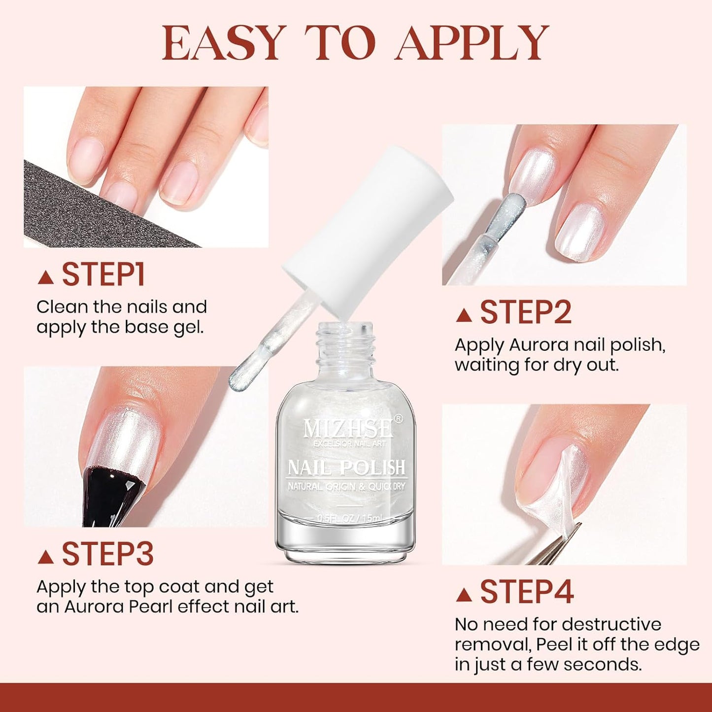 MIZHSE Nail Polish: 15Ml Mermaid Pearl Nail Polish Aurora Milky White Effect Nail Polish, Fingernail and Toenail Polish Glossy Long Lasting Nail Polish Trendy DIY at Home Nail Gift Spree