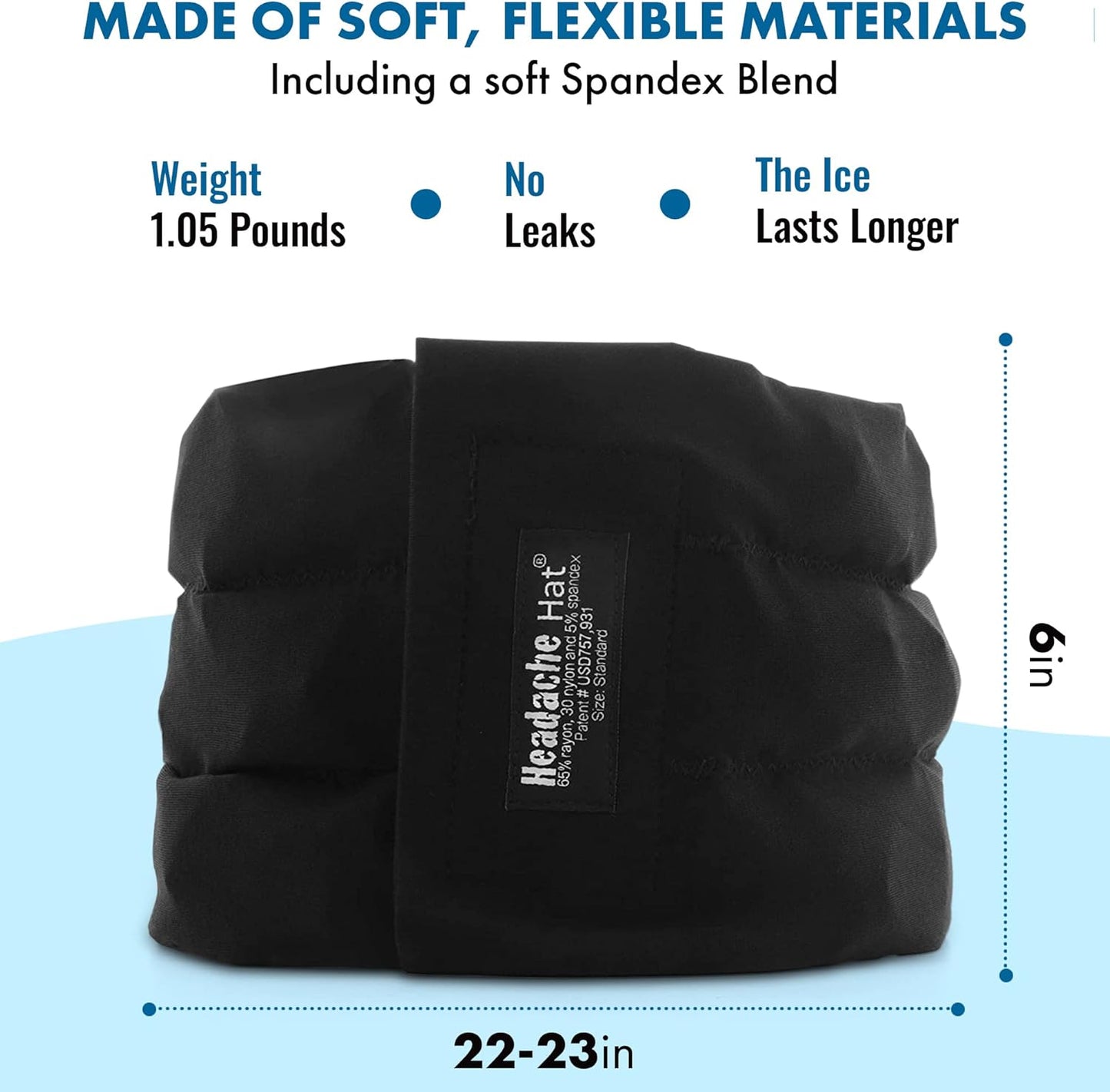 Headache Hat Halo - Migraine Relief Cap Long Lasting Cooling Ice Pack Mask - Cold Compress Head Wrap for Tension, Stress & Hangover Natural Cooling Therapy