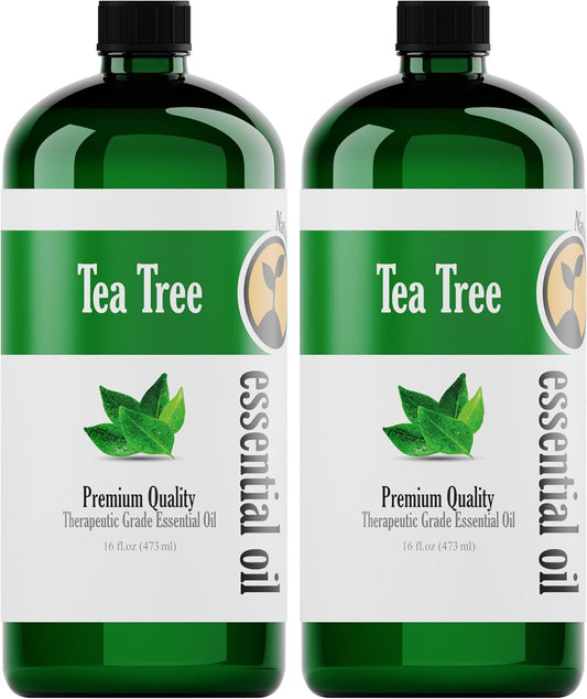 2 Pack 16oz Bulk Size Tea Tree Essential Oil - (32 Ounce Total) - Therapeutic Grade Essential Oil - 16 Fl Oz Tea Tree Oil Bottles - Bulk Tea Tree Oil - Bulk Essential Oils
