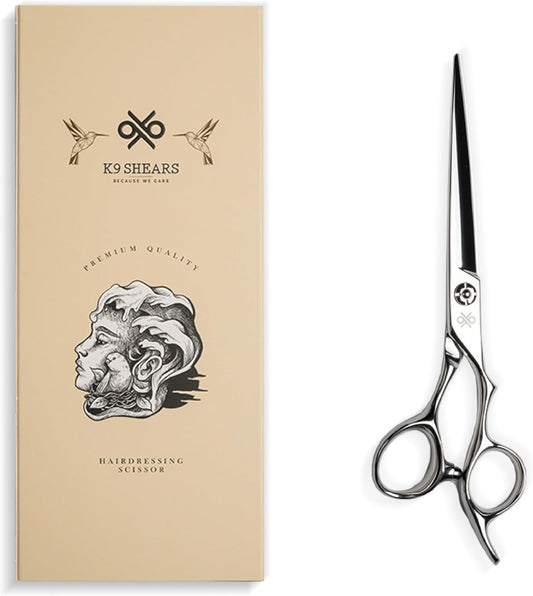 K9 6.5" Large Professional Hair Scissors – Barber Shears Made with Premium VG10 Steel, Lightweight, Razor-Sharp, Handcrafted with Ergonomic Handle and Convex Blade for Comfort, Also Great for Home Use