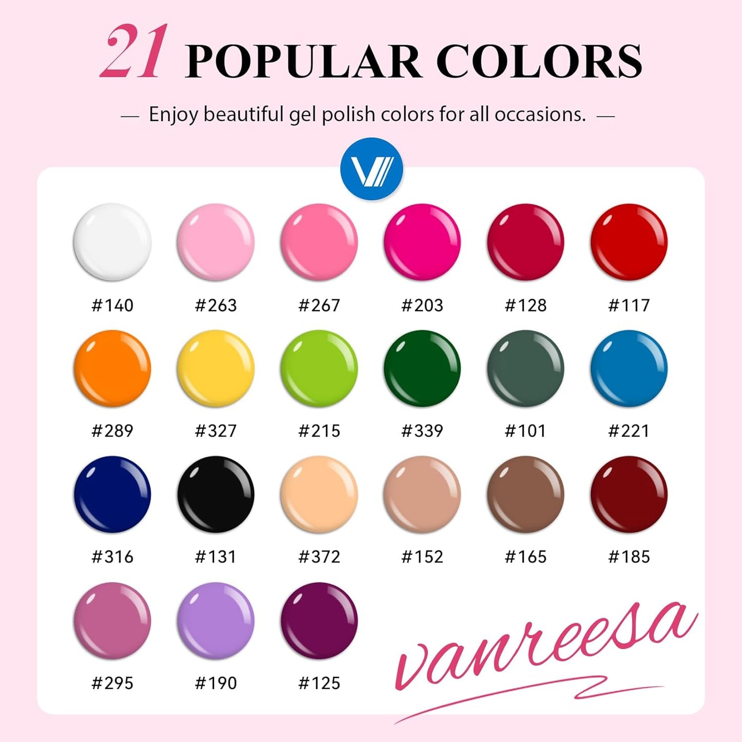 VANREESA 24 Pcs Gel Nail Polish Set, 21 Colors Gel Polish with Base Coat Glossy & Matte Top Coat Pink Red Orange Yellow Green Blue Purple brown Gel Polish Kit Nail Kit Gifts for Women