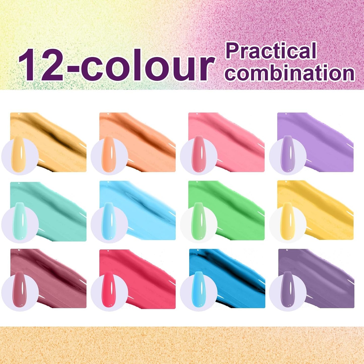 Gradient Painting Gel, 12 Bright Colors Ombre Gel Nail Polish for Pigment Pat Aura Nails, French Manicure DIY Nail Art Long-lasting No-wipe Cream Color Palette Lullaby Set