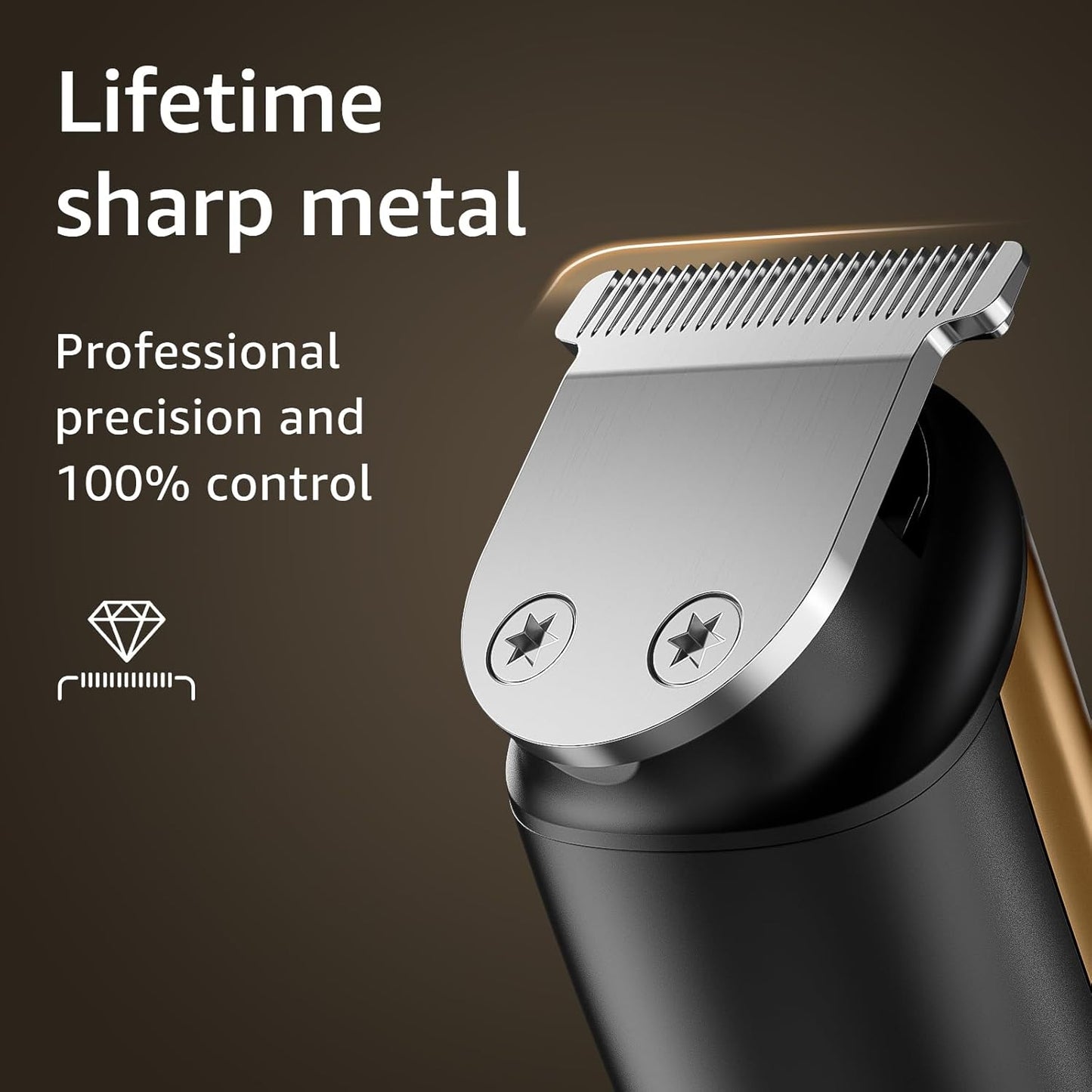 Electric Beard Trimmer for Men: 16-in-1 Professional Barber Hair Clippers - Cordless Grooming Kit - Turbo Speed & Precision Blades, Gold