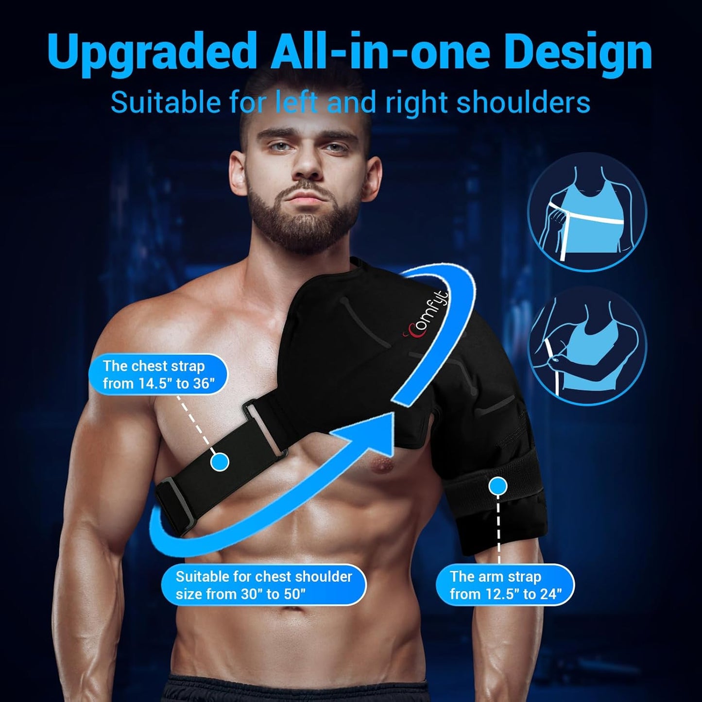 Comfytemp Shoulder Ice Pack Rotator Cuff Cold Therapy Wrap, Ice Packs for Injuries Reusable Gel, Instant Compression for Shoulder Pain Relief, Surgery Recovery Gifts (Large), Black