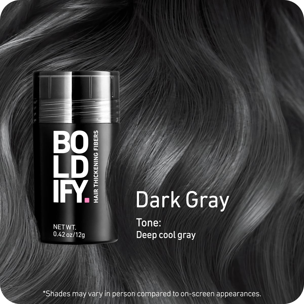 BOLDIFY Hair Fibers (12g) - Fill In Thinning and Fine Hair for an Instantly Fuller, Thicker Look - 14 Shades for Women & Men - Dark Gray