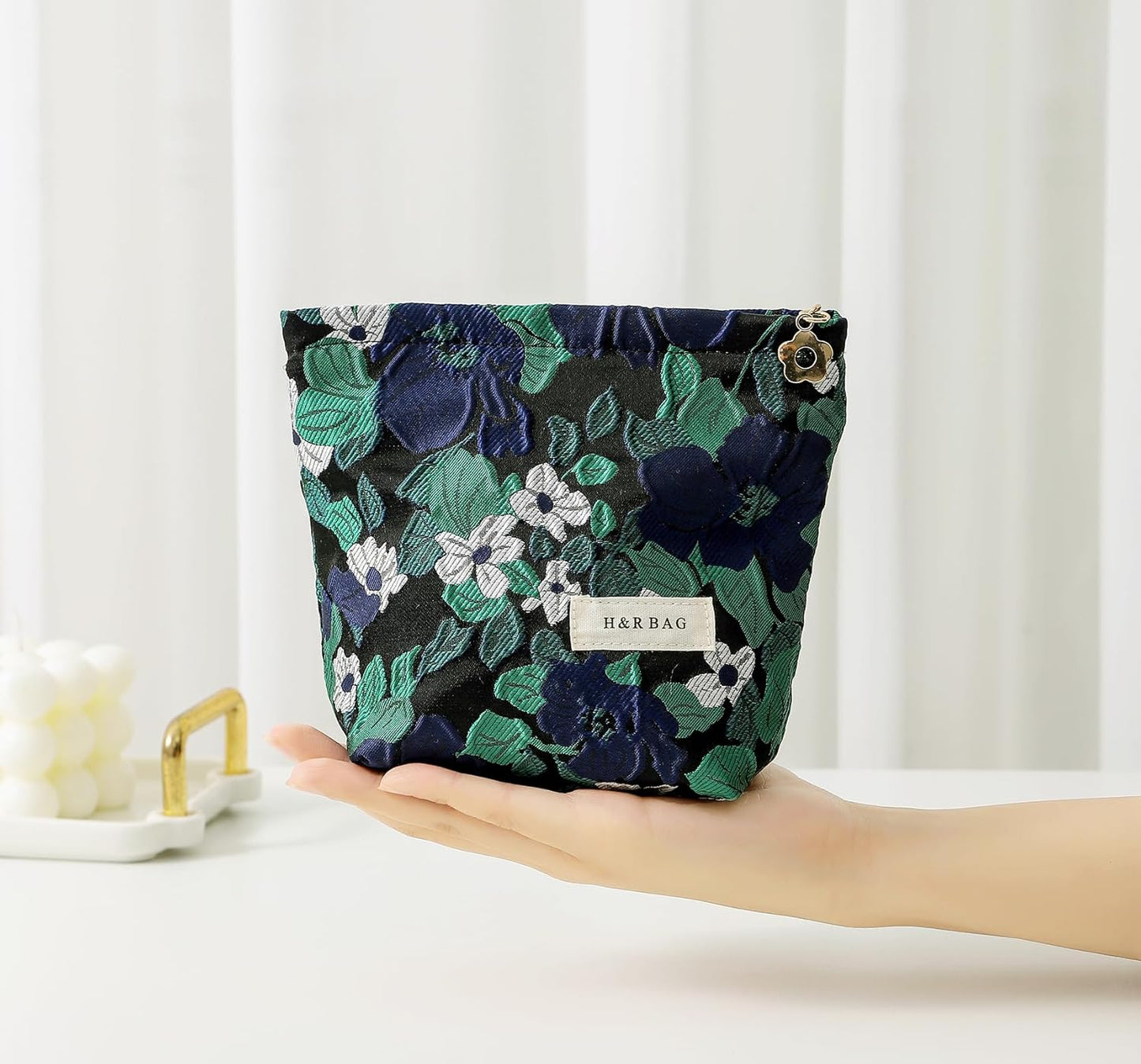 2 Pcs Makeup Bags, Large Cosmetic Bag Travel Toiletry Bag Organizer for Women, Embroidery Craft, Floral Makeup Bag Small Cosmetic Pouch Purse with Zipper Gifts for Girls Teen