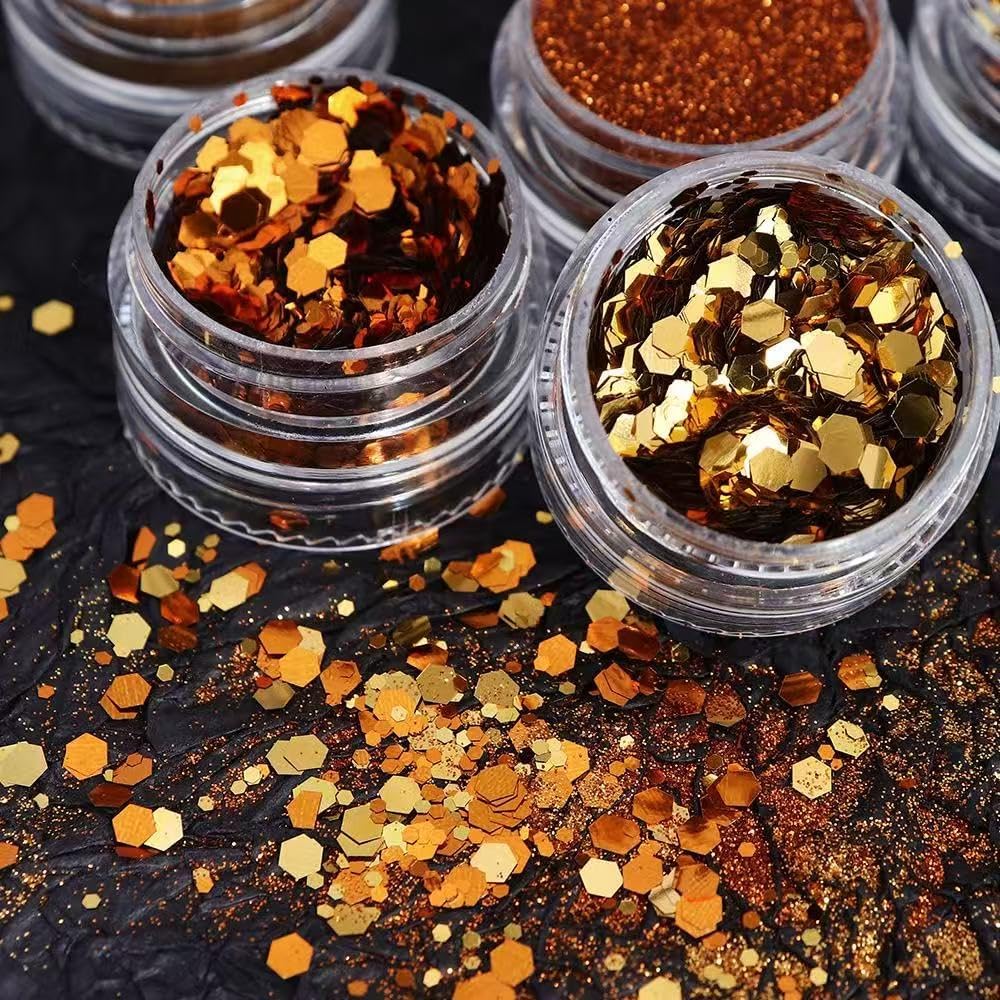 12 Grids Fall Maple Leaf Nail Sequins Thanksgiving Nail Art Stickers 3D Maple Leaves Nail Glitter Powder Autumn Glitter Flakes Red and Yellow Nail Glitter Nail Art Supplies for Acrylic Nails