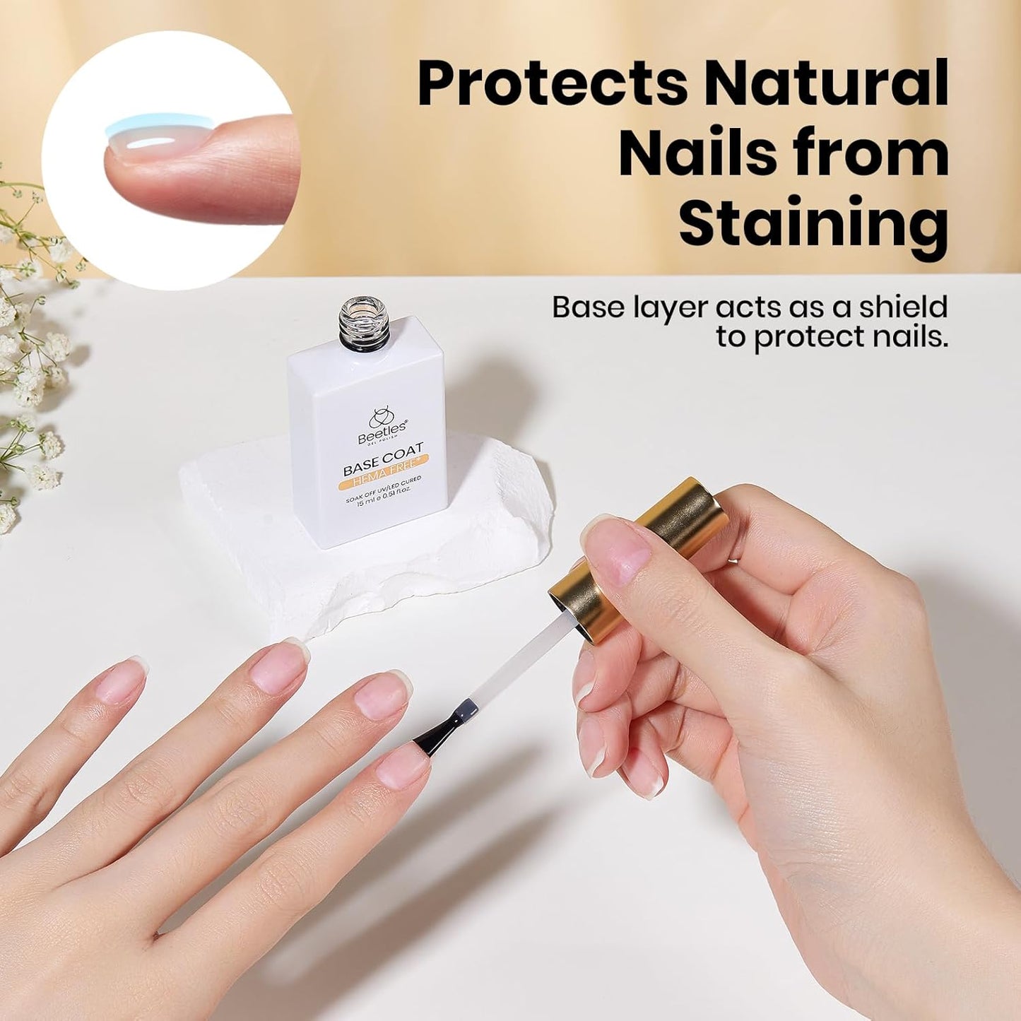 beetles Gel Polish Gel Base Coat HEMA Free, TPO Free Base Gel Nail Polish 15ml Soak Off LED Nail Lamp Base Coat Upgraded Formula Long-Lasting DIY at Home and Nail Salon