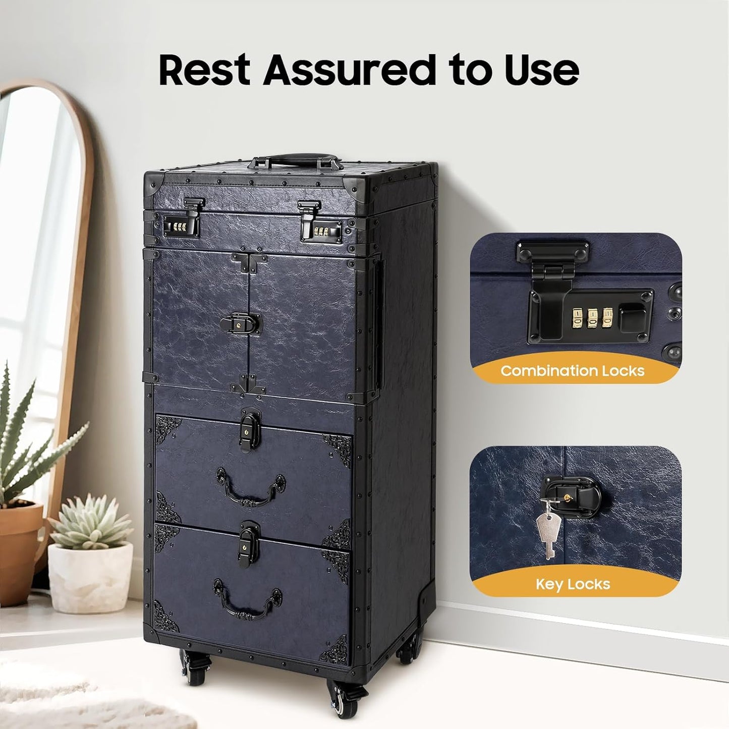 Hairdressing Tool Organiser,Large Capacity Hairdressing Case,Professional Salon Barber Case with Swivel Wheels for Nail Salon,Beauty Store(Blue)