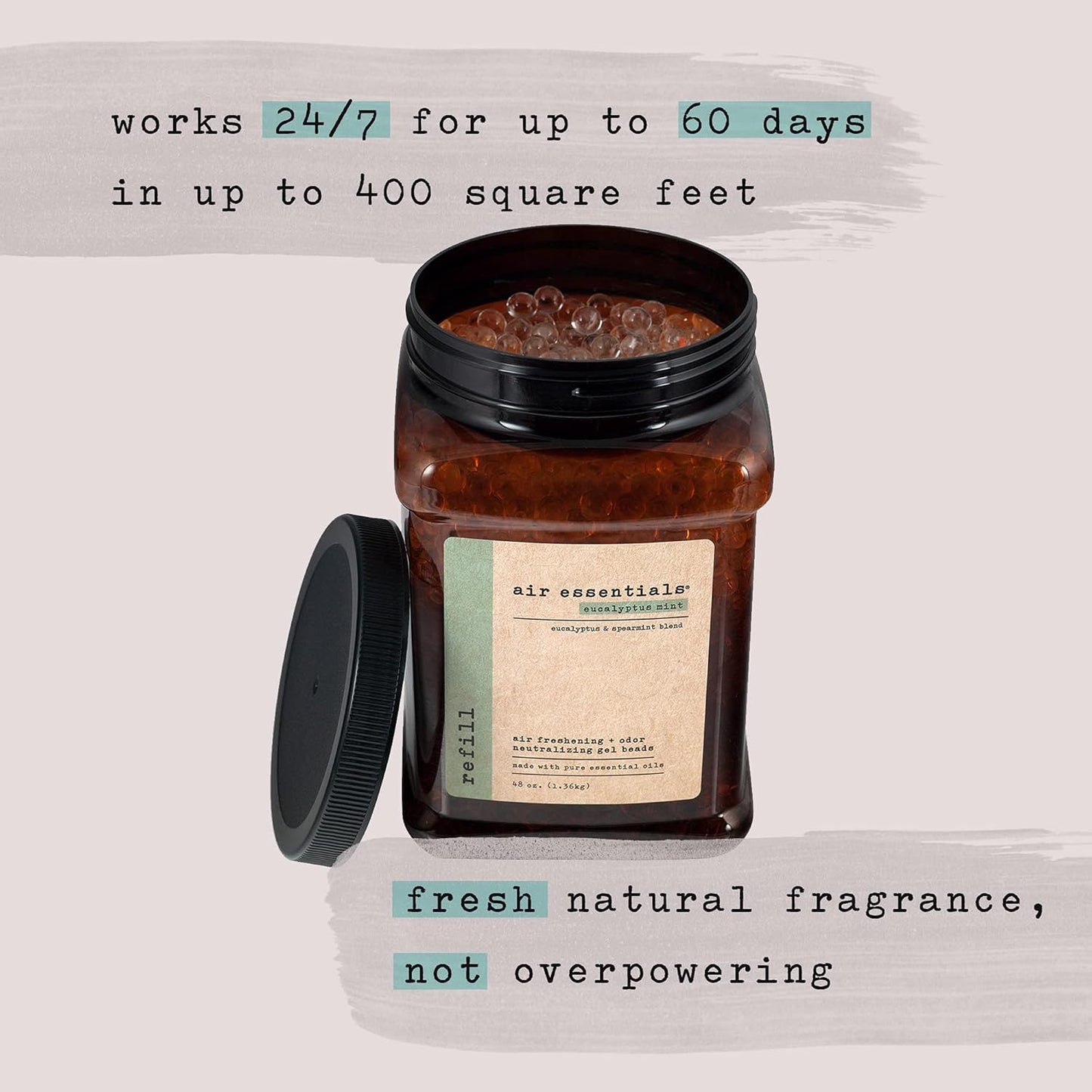 Air Essentials Air Freshener & Odor Neutralizer Gel Bead 48 oz Refill – Odor Eliminator - Made with Pure Essential Oils – Eucalyptus Mint Scent