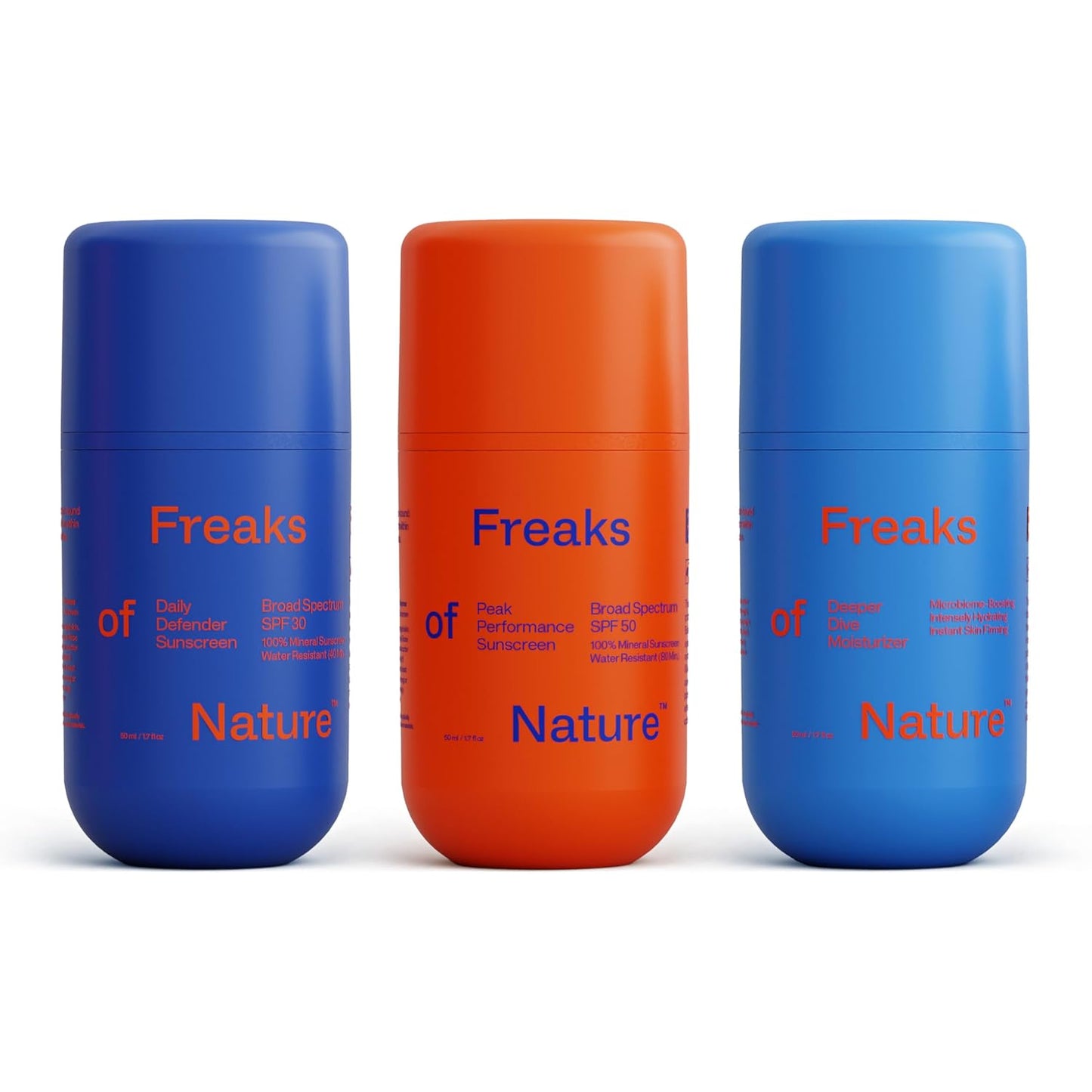 Freak Trio Bundle | Deeper Dive Moisturizer Serum, Peak Performance SPF 50 & Daily Defender SPF 30 | Natural Hydration & Sun Protection | Eco-Friendly, Reef-Safe, Cruelty-Free | All Skin Types