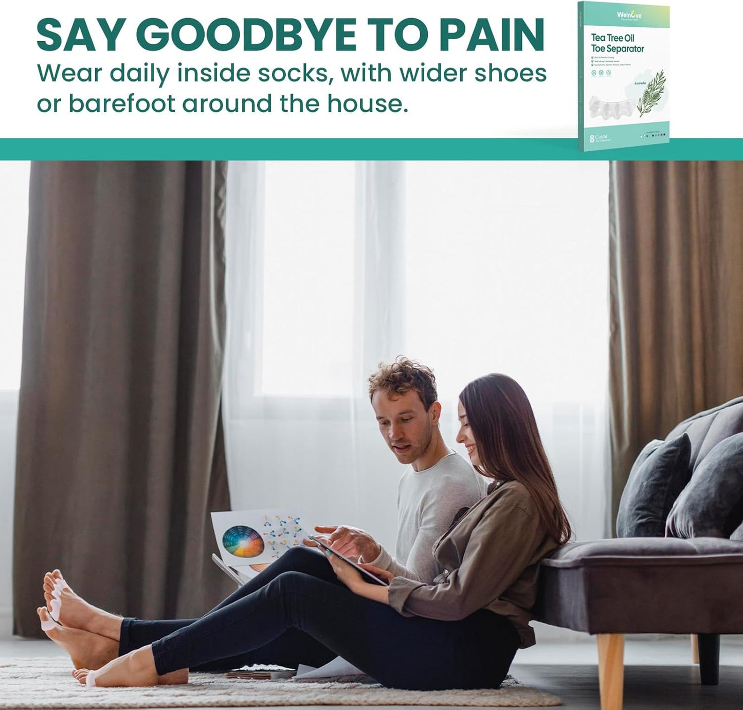 Welnove Toe Spacer Bunion Corrector - 8 Pcs Tea Tree Oil Infused Gel Toe Separator to Restore Hammertoes,Bunion Pads for Women Men, Fits for Yoga Practice