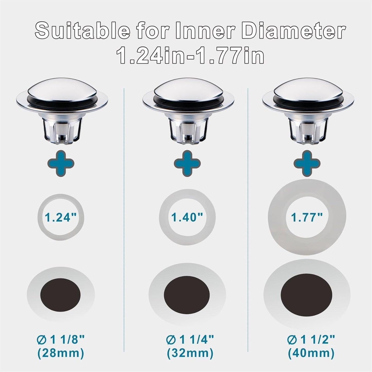 Chrome Bathroom Sink Drain Stopper,Welsan Universal Pop-Up Drain Stopper Plug Strainer with Hair Catcher for 1 1/8"-1 1/2" Drain Hole,Anti-Clogging Filter Chrome Plated