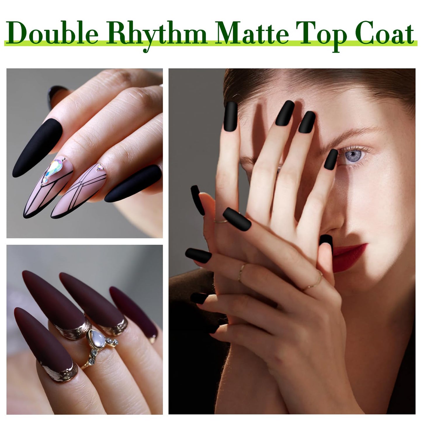Double Rhythm 2 Pcs 15ML No Wipe Gel Top Coat and Base Coat Set Clear Glossy Gel Polish Kit Soak Off LED (Top Coat and Matte Coat)