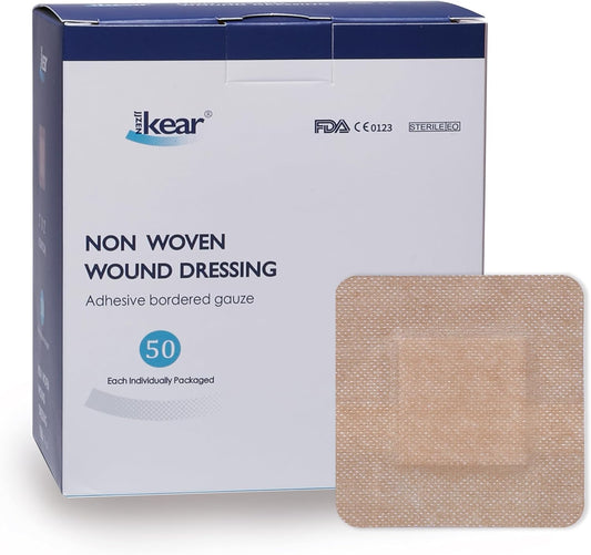 2"X2" 50 PCS Small Square Sterile Nude Island Dressing Bandage for Wound - Self-Adhesive Boarded Gauze Pads - Latex Free - Medical Grade (Nude, 2"X2" - 50PCS)
