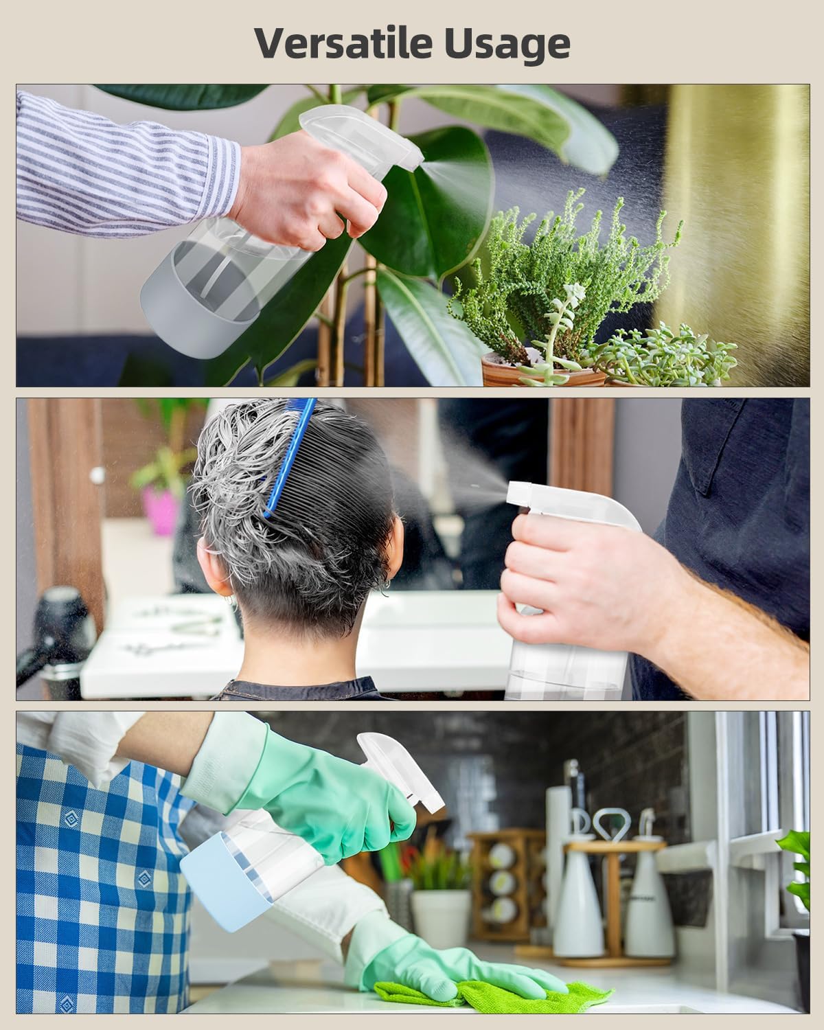 4 Pack Glass Spray Bottles 8 oz, Empty Refillable Containers with Silicone Sleeve Protection, Glass Spray Bottles for Cleaning Solutions, Hair and Plants with Adjustable Nozzles Blue&Grey