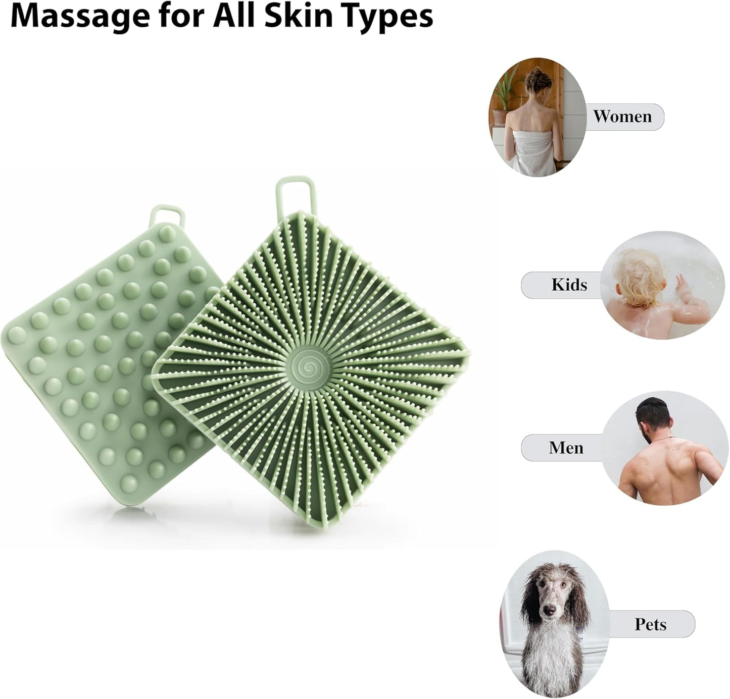 2 PC Silicone Exfoliating Body Scrubber, Silicone Body Shampoo Brush, Soft Silicone Loofah for Sensitive Skin, Shower Silicone Hair Scalp Massager, Easy to Clean, Lather Well(Black&Green)