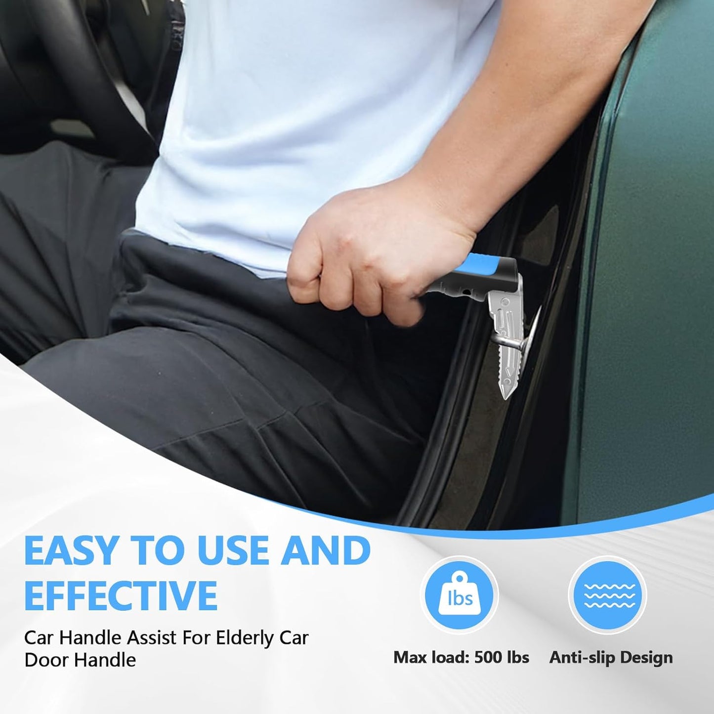 Car Door Handle for Elderly - 2025 New 3-in-1 Car Handle Assist, 2 Pack Auto Cane Portable Vehicle Support Handle Door Assist Bar, Max Load 500 Lbs, Anti-Slip Design (Blue-1-Pack Car Handle)