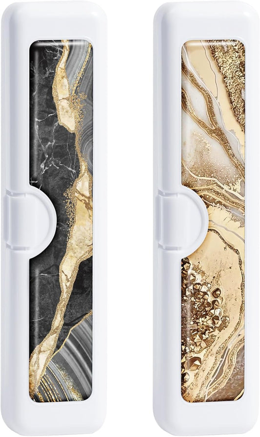 2 Pcs Toothbrush Travel Case - Colorful Pattern, Holder and Covers for Toothbrushes, Includes Tongue Scraper Case