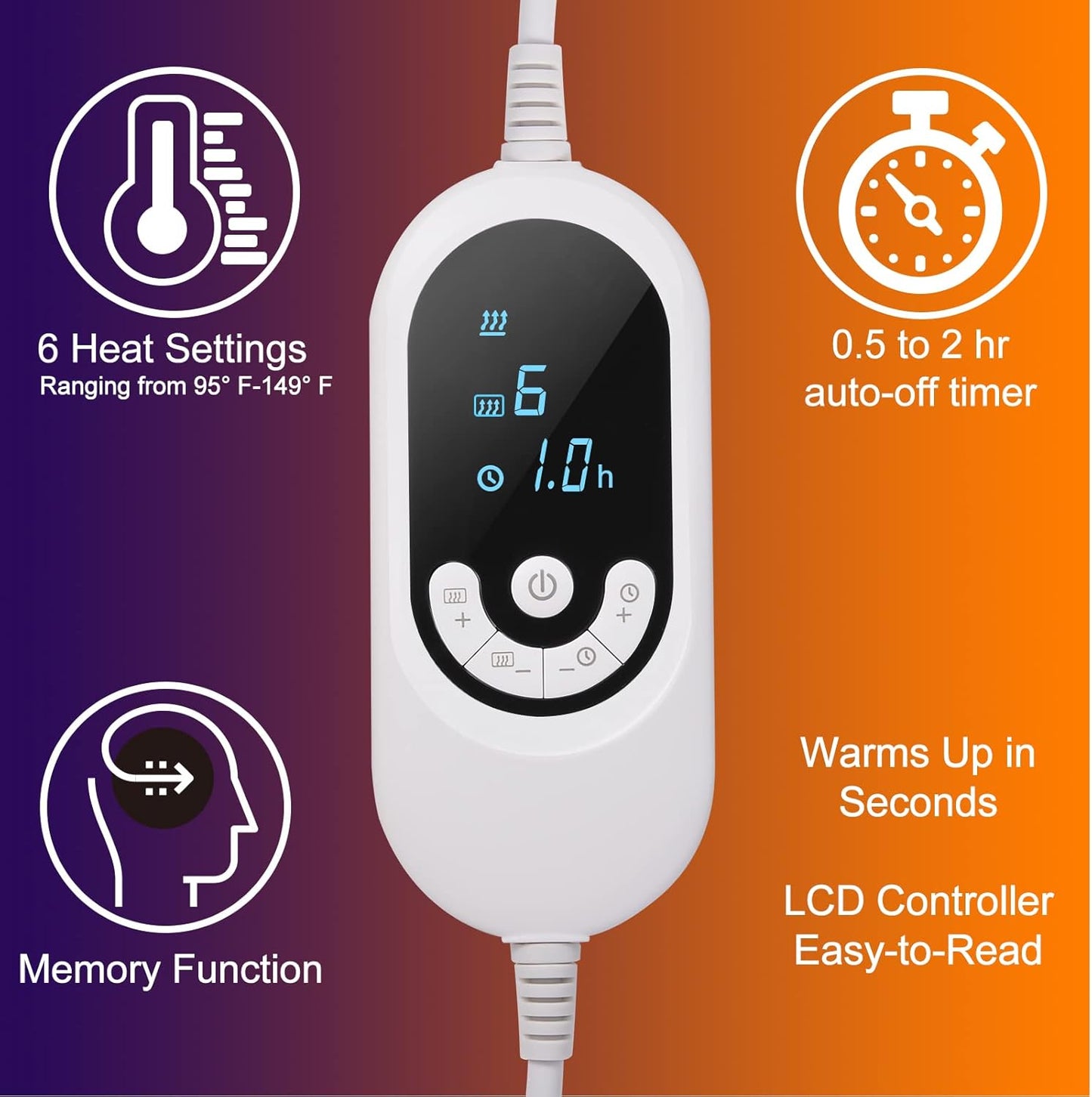 Heating Pad for Neck and Shoulders and Back, Weighted Electric Heat Pad for Pain Relief, Large Heated Wrap, 6 Heat Settings, 6 Auto-Off, Gifts for Women Men Mom Dad(Blue M)