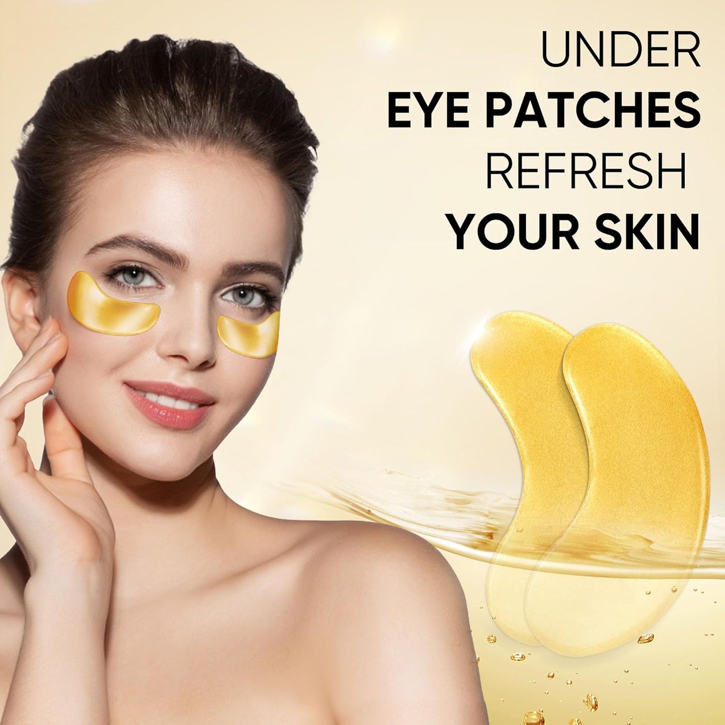 20Pcs/10Pairs Under Eye Patches Gold for Dark Circles, Puffy Eyes, and Wrinkles, 24K Gold Eye Mask for Face, Eye Cream for Men and Women