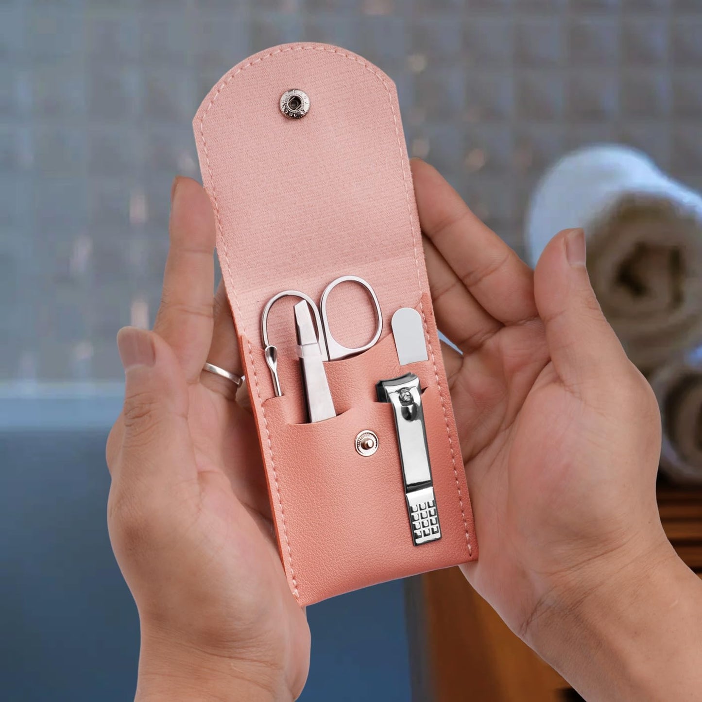 6 Sets Pack Travel Manicure Set Professional Nail Clipper Kit-5 Pieces Stainless Steel Manicure Kit, Women Men Grooming kit With Nail Care Tools Beauty Scissors Tweezers (Silver Pink)