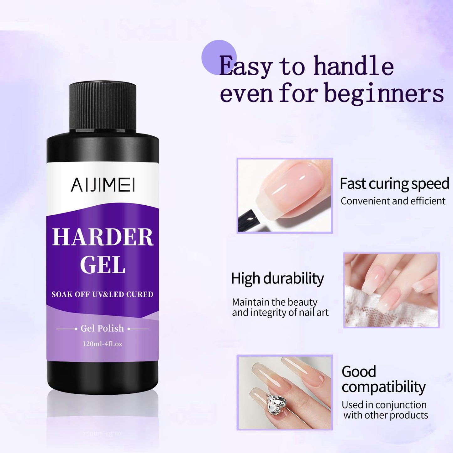 AIJIMEI 120ml Harder Gel Builder Gel Nail Builder Strengthener for Nail Art Versatile Use for All Types, Fast Drying Harder Gel Extension, 4 Fl Oz