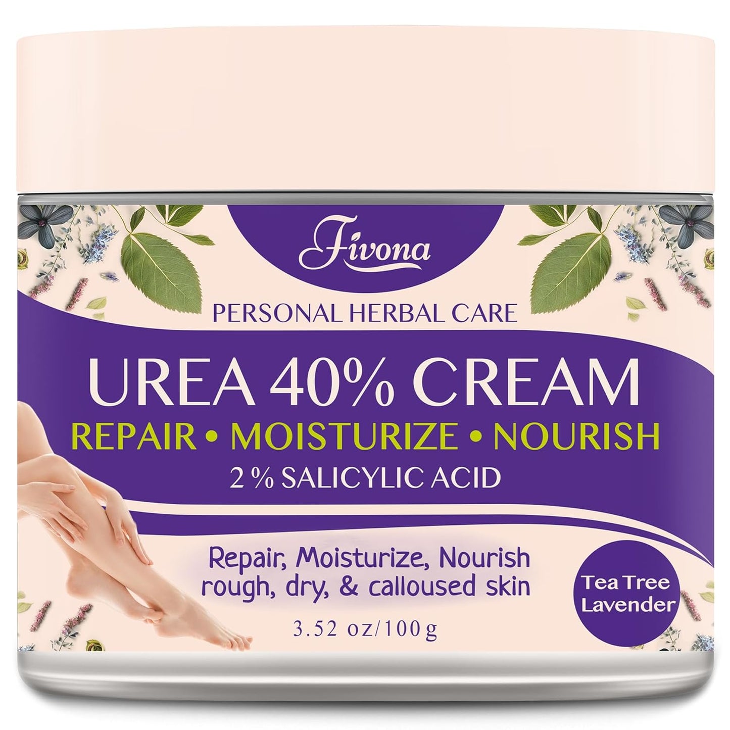 FIVONA 40% Urea Cream with 2% Salicylic Acid - Foot Cream with Tea Tree and Lavender Extracts Foot Lotion for Dry Cracked Heels, Dead Skin & Callus Remover, Feet Moisturizer Repair Cream