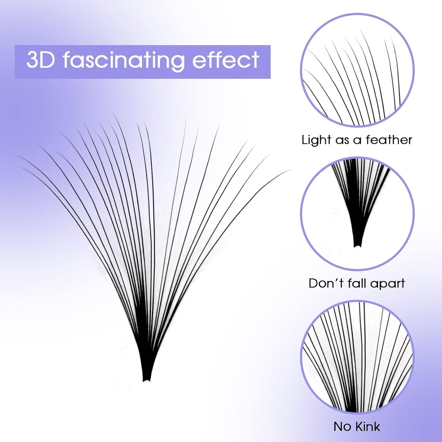 Easy Fan Volume for Lash Artists: Wendy, Handmade Fans for Eyelash Extensions, Self Fanning, Blooming, B-KH, Black, D-0.05-15