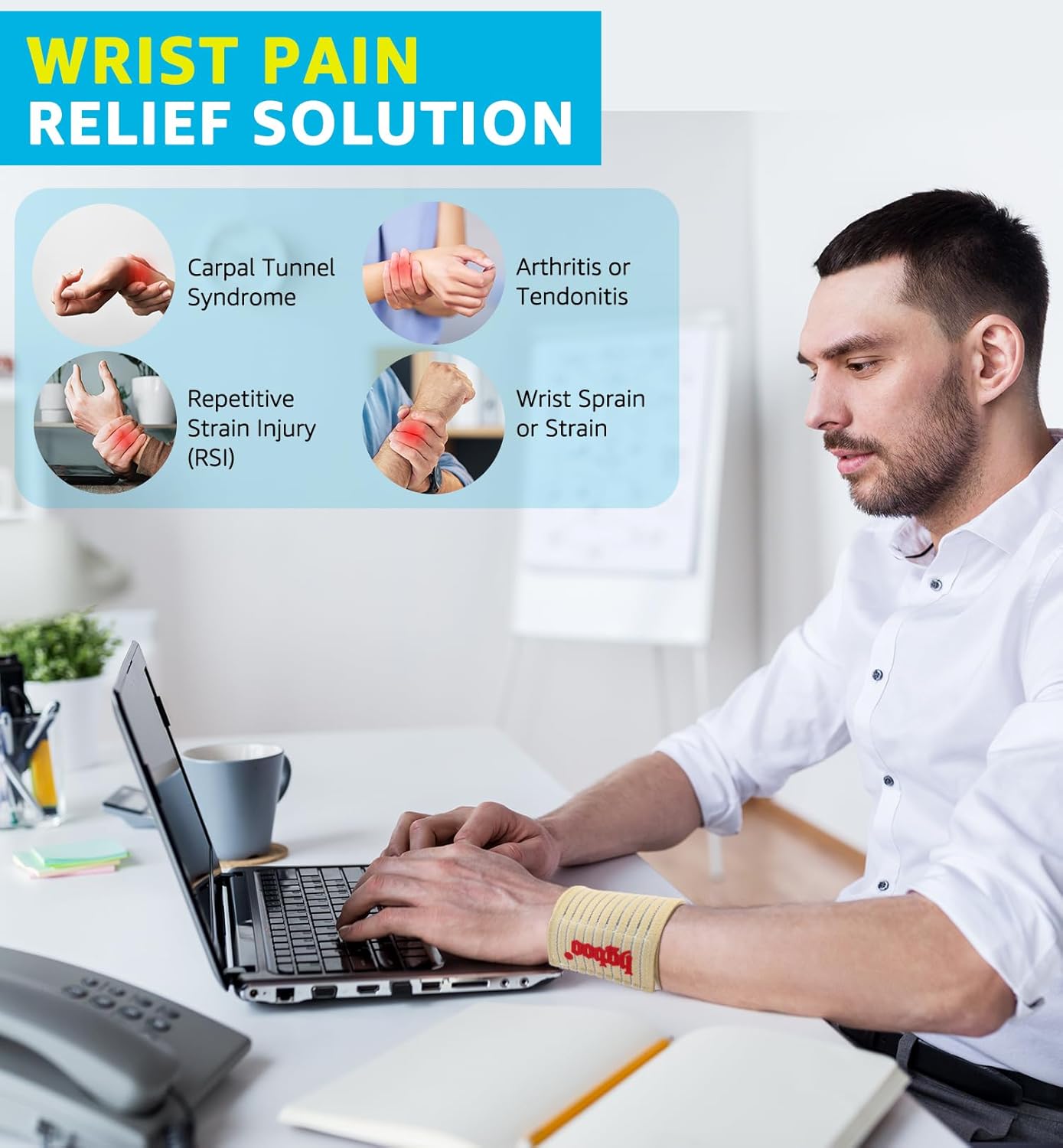 Compression Wrist Bands (2 PCS), High-Elastic Straps Wrist Wraps Wrist Brace for Sports Weightlifting Tennis Basketball Tendonitis Carpal Tunnel Arthritis - Breathable Fabric (Beige)