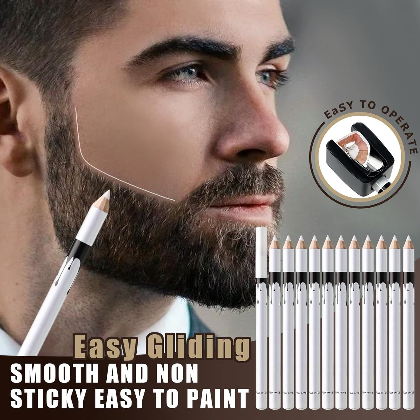 12Pcs White Barber Pencil Set Magic Hairline Pencils for Lineup Beard Shaping Guide Pen with Sharpener Barber Chalk for Men Hair Makeup Design