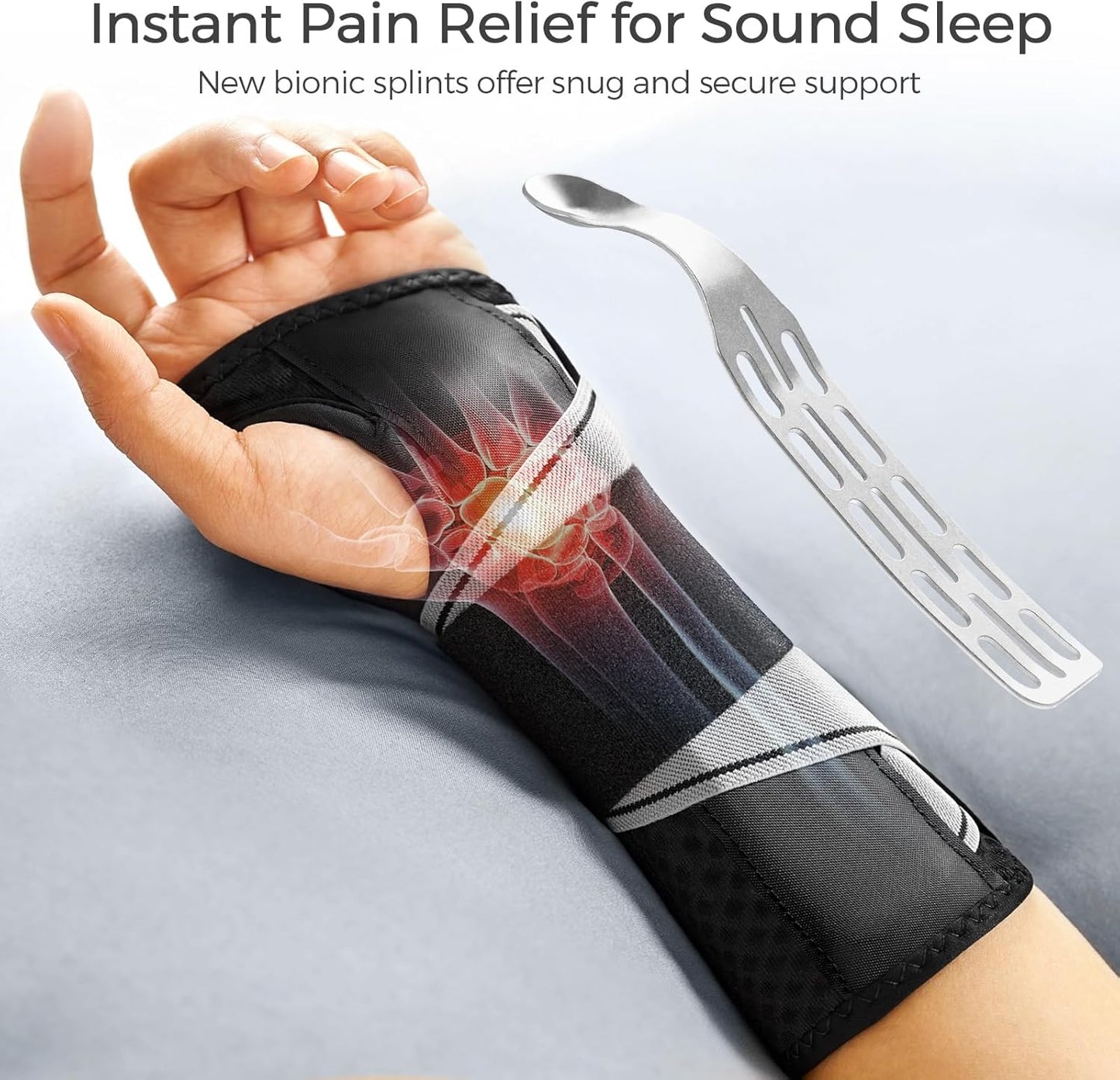 FREETOO Tendonitis Wrist Brace Night Support Fit Left Hand for Work, Pain Relief Wrist Splint for Arthritis, Sprain for Sleeping, Wrist Support Carpal Tunnel Fit Women and Men (Left, L/XL, Black/Grey)