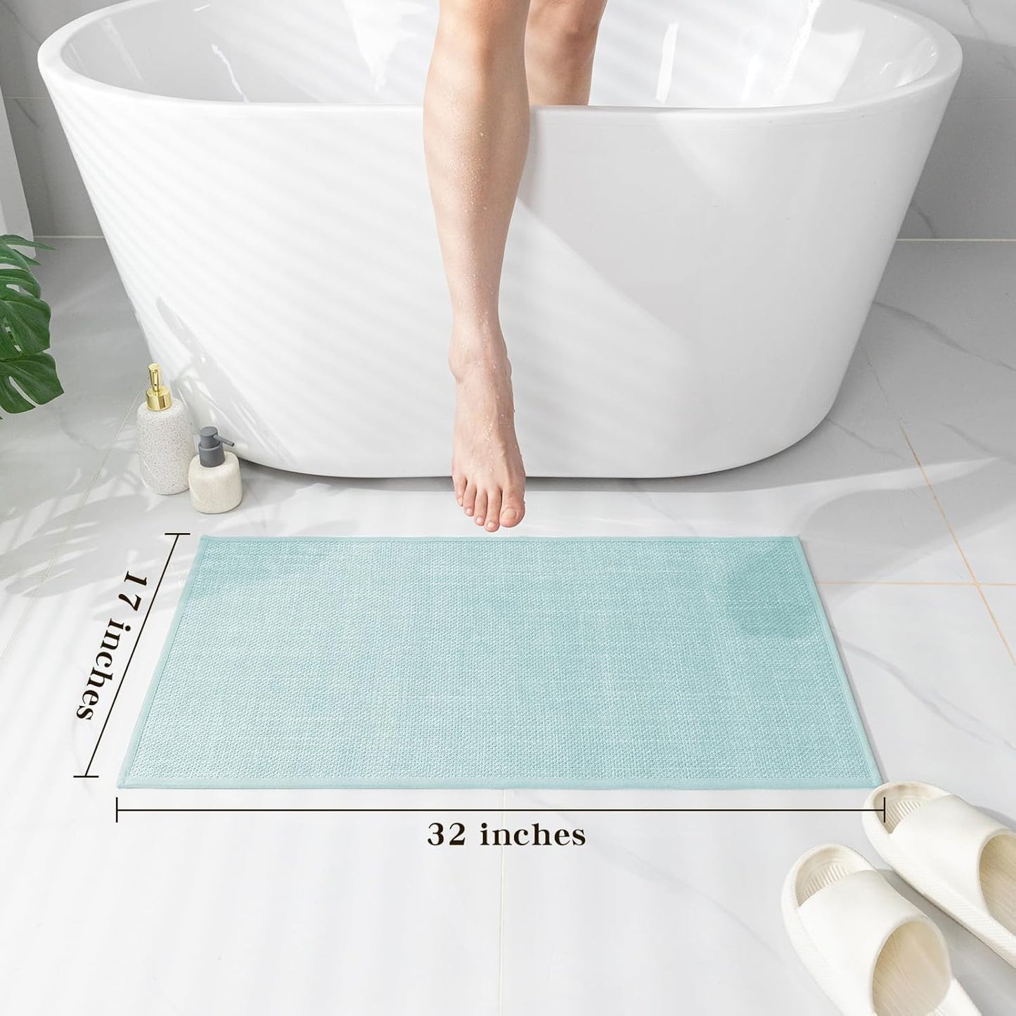 chakme Bathroom Rugs Mat 32x17, Ultra Thin Non Slip Bath Mat Quick Dry Absorbent Bath Mat for Bathroom Floor, (Light Blue, 32"x17")