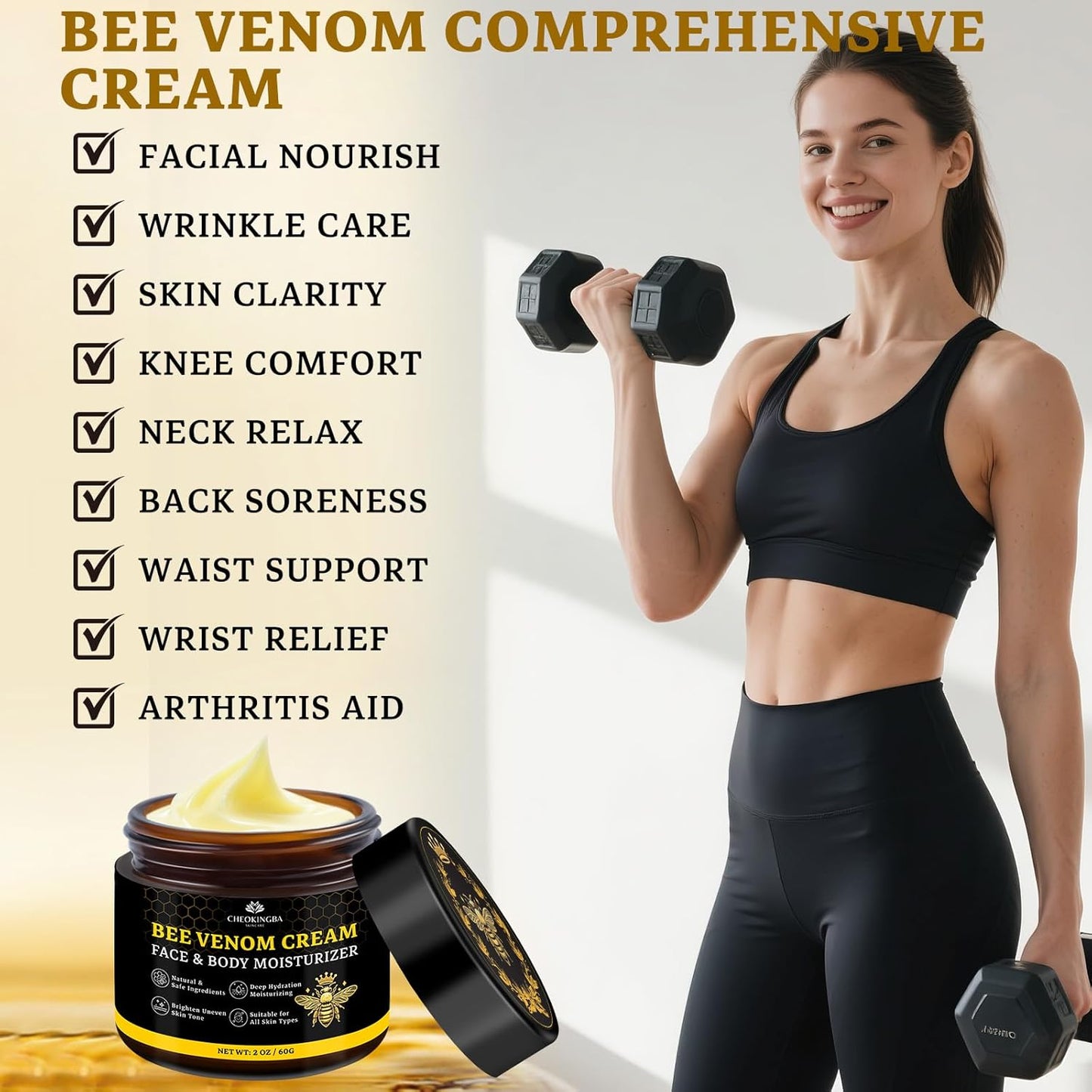2PCS Bee Venom Comprehensive Cream: Wrinkle Care Face Lift & Firming, Effective In Reducing Skin Blemishes, Natural Care and Non-Irritating, Bee Venom Joint Cream for All Body Parts, 60g * 2PCS