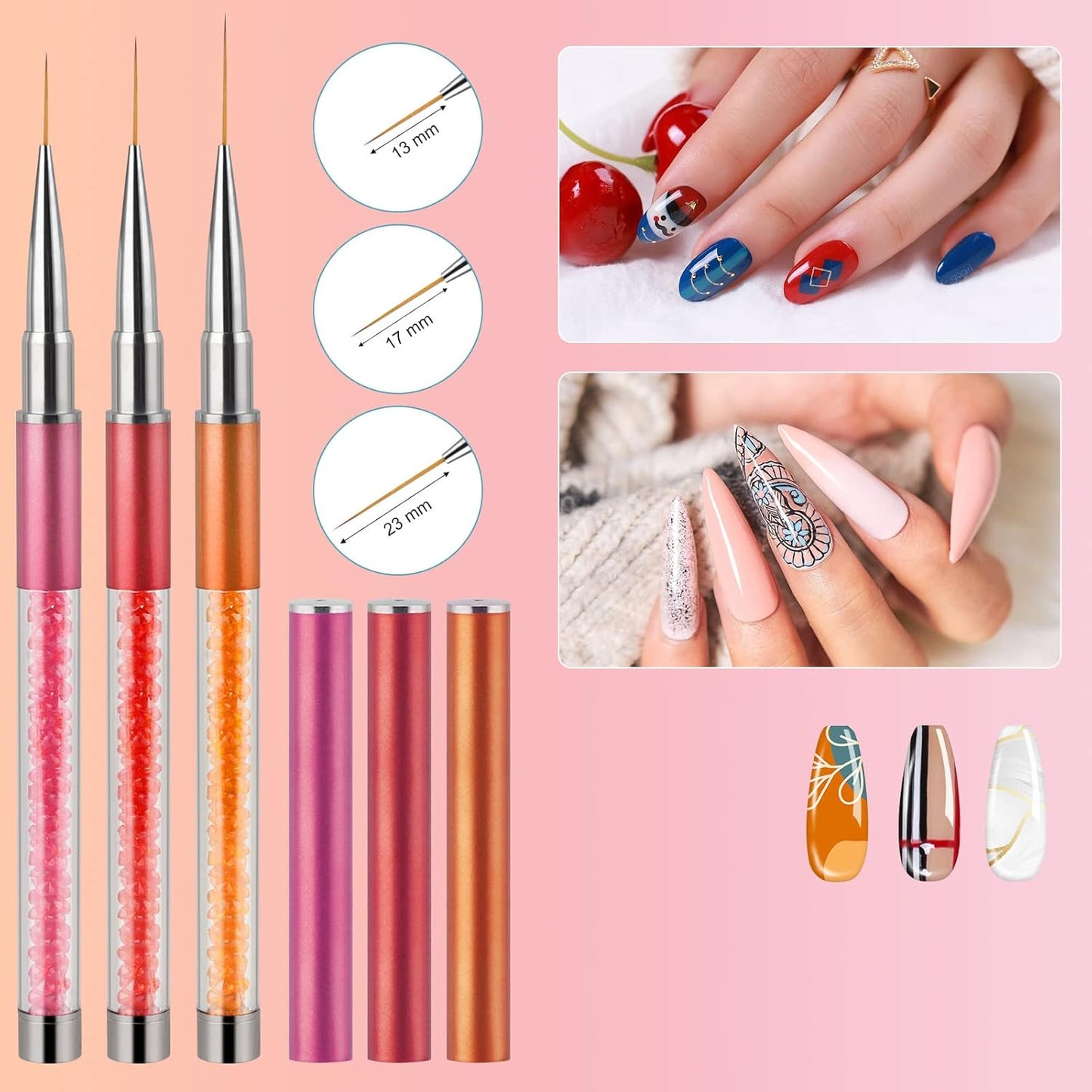 Artdone Nail Art Brushes Set,6PCS Nail Art Liner Brushes For Gel Nail polish Design pen,Nail Drawing Pens For Nail Art Tools Design Pen Small Detail Brushes