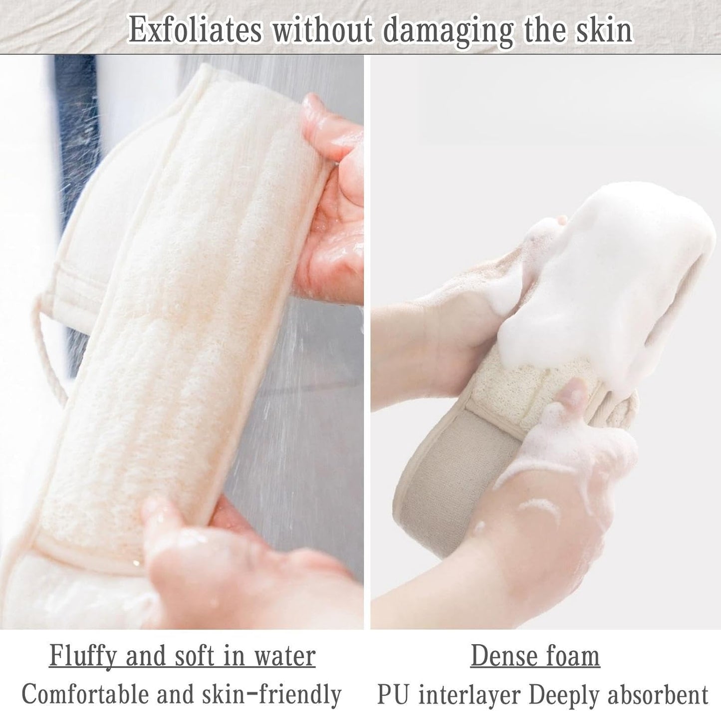 Exfoliating Natural Loofah Sponge Back Scrubber for Shower, Exfoliating Sponge for Shower, Bath Shower Scrubber for Men and Women, Luffa Scrubber to Clean Your Back Deeply Relax Your Body (2 Pack)