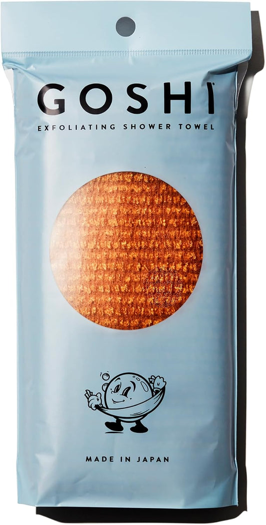 GOSHI Exfoliating Shower Towel - Rip-Resistant Exfoliating Washcloth for All Skin Types - Marigold Yellow - Made in Japan