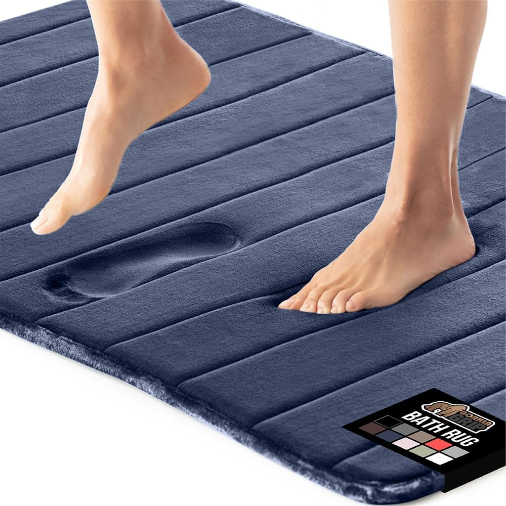 GORILLA GRIP Memory Foam Bath Mat, Soft Absorbent US Designed Bathroom Rug, Gripping Dots Machine Washable Bathmat, Cushioned Floor Mats, Shower Sink Rugs Room Décor Accessories, 42x24 Navy Blue