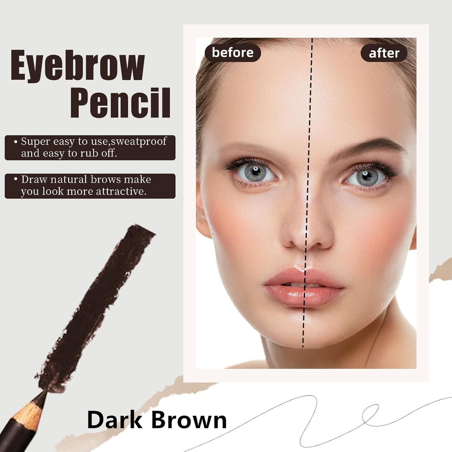 Go Ho 12 PCS Dark Brown Eyebrow Eyeliner Pencils,Sweatproof Eyebrow Pencil,Long-lasting Nice Color Eye Brow Gel Pen Makeup Brow Tint Sticks（Dark Brown）