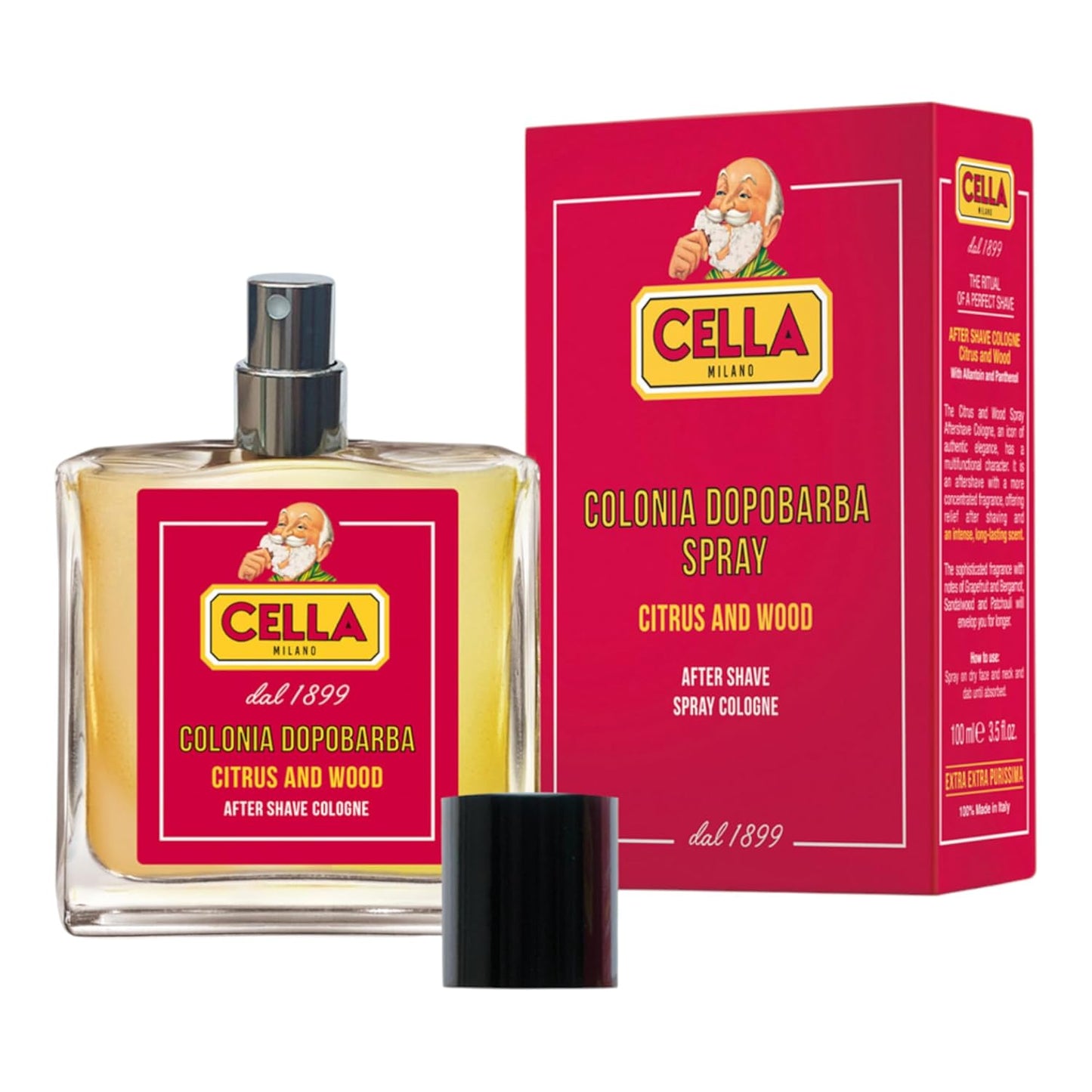 Cella Milano Aftershave Spray Cologne Citrus & Wood – Refreshing Italian After Shave with Long-Lasting Fragrance – Invigorating Natural Scent – Post Shave Splash for Men – 100ml Glass Bottle