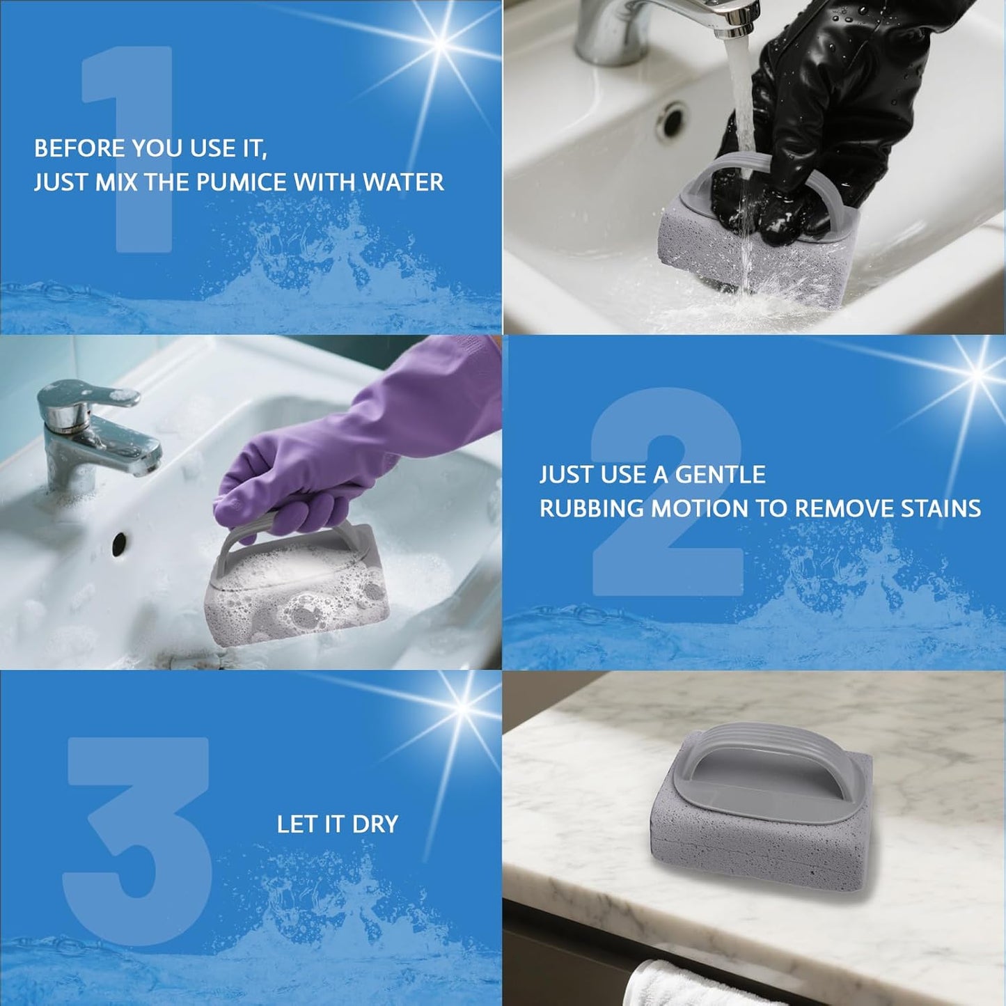 4Pcs Pumice Stone for Cleaning, Pumice Stones for Pool Tile Cleaning Pumice Stone Cleaner Brush with Handle, Pumice Cleaning Stones Scouring Stick Hard Water for Bathtubs Grills Swimming Pools