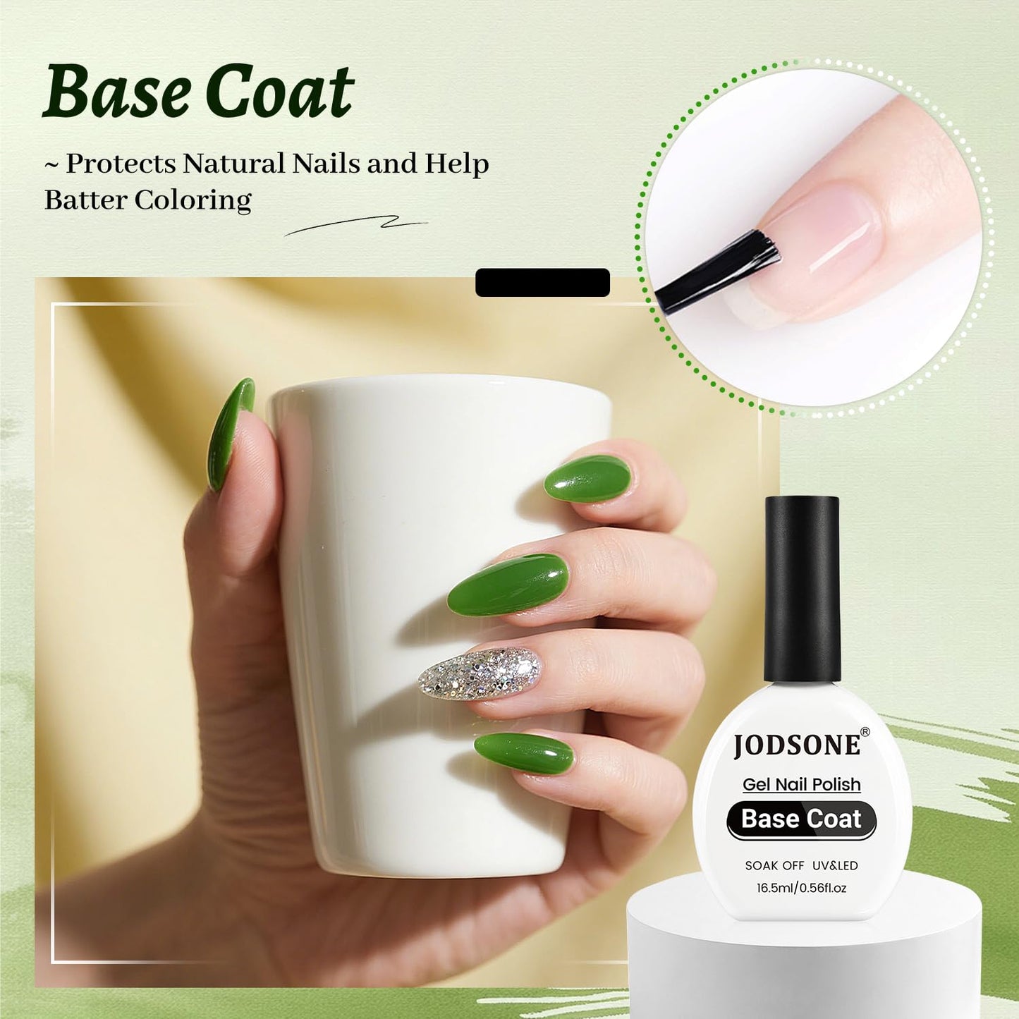 JODSONE 3Pcs 16.5ml Top Coat And Base Coat Set with Builder Gel No Wipe Top Coat Base Gel Builder for Thickening Strengthener Building Extension Need U V Lamp Cured