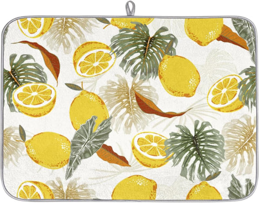 Hexteria Dish Drying Mat Microfiber for Kitchen Counter Summer Lemon Absorbent Dish Draining Reusable Washable Kitchen Drying Bar Mat Kitchen Accessories